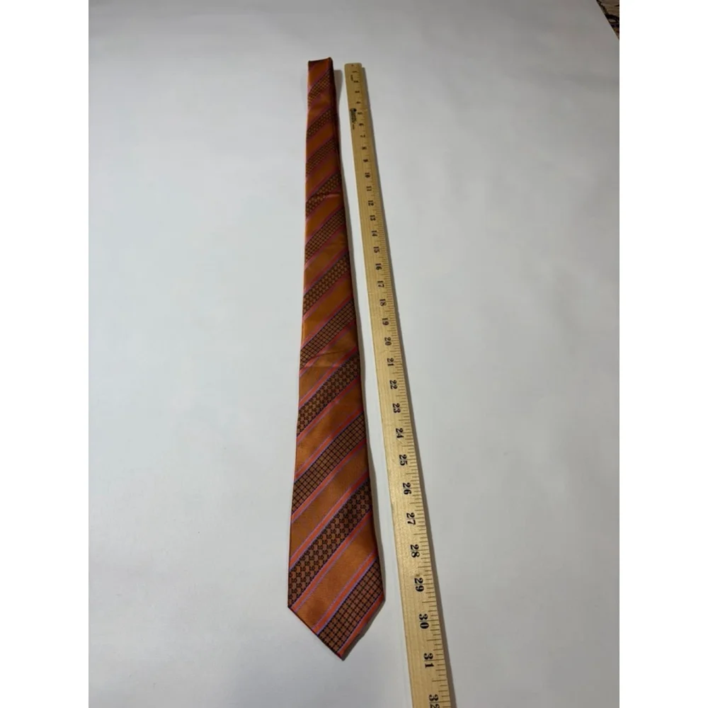 Alain Dupetit Orange Striped Silk Tie Micro Logo Handmade